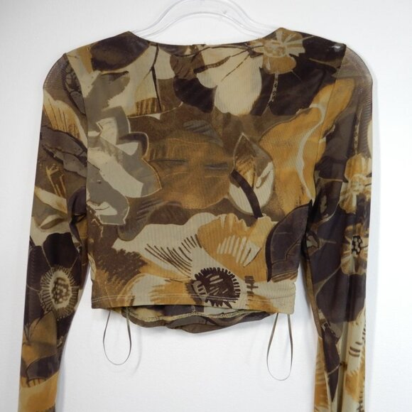 FREE PEOPLE Supernova Long Sleeve Crop Top Size S Stretchy Mesh Floral Moss NEW - Picture 8 of 9
